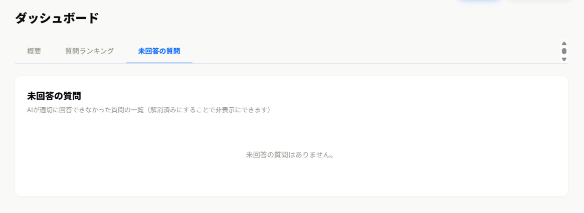 ダッシュボード – 未回答の質問タブ